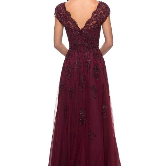 SALE NWT La Femme 26942SC Tulle  Mother of the Bride Burgundy Size 6 - Picture 3 of 10